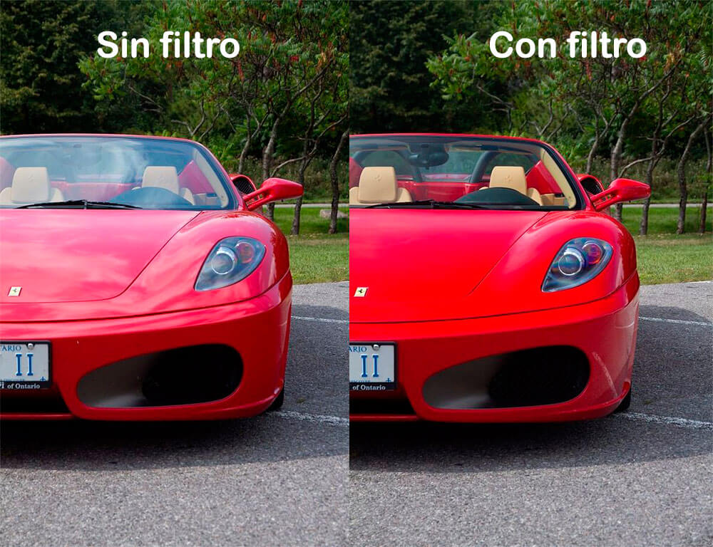 Ejemplo de fotografía polarizada en un coche